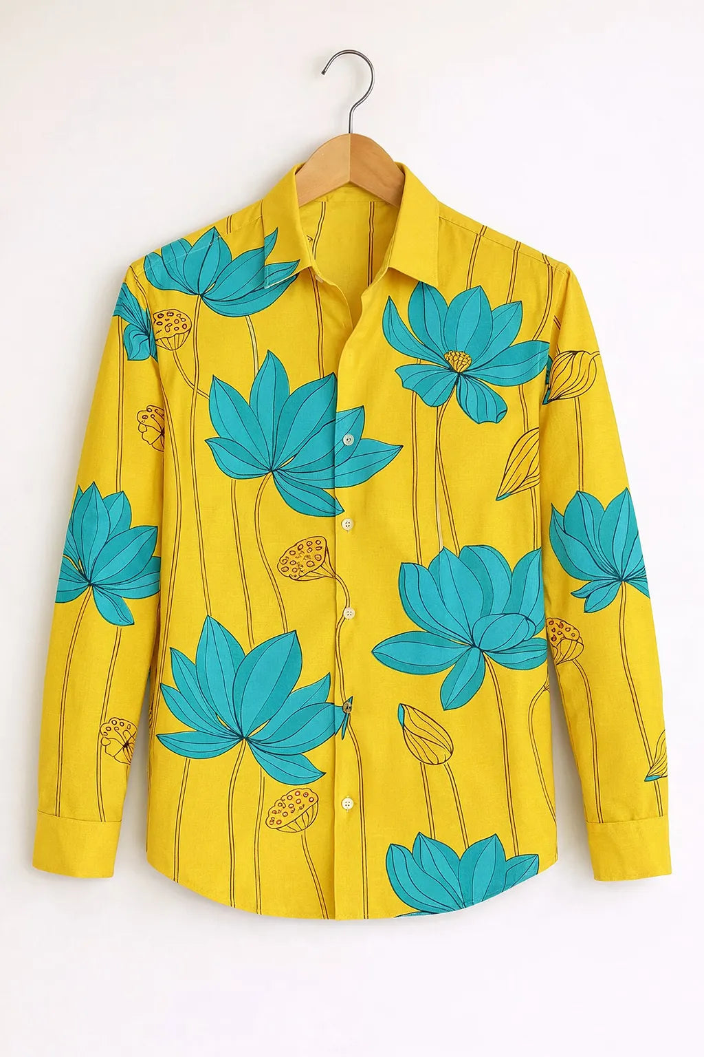 Lotus Bloom Print Shirt – Mustard Yellow