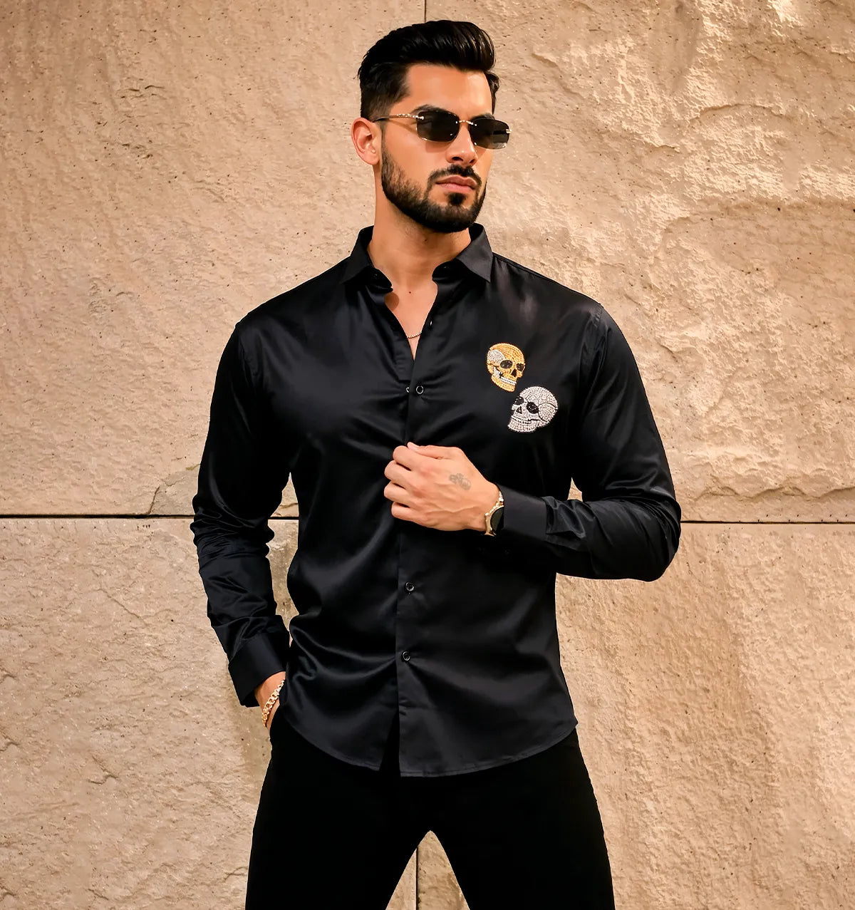 Men’s Black Skull Embellished Shirt
