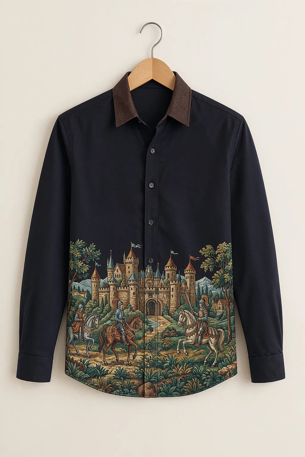 Black Medieval Castle Print Shirt