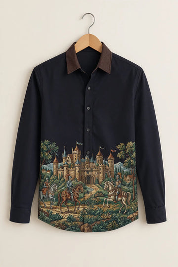 Black Medieval Castle Print Shirt