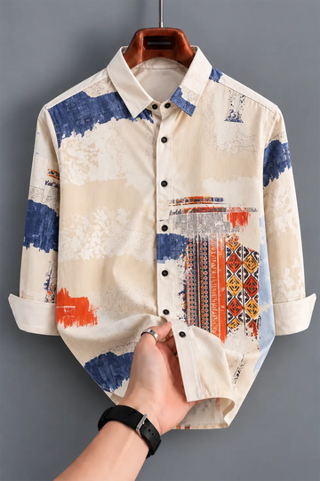 Men's Off-White Ethnic Geometric Shirt