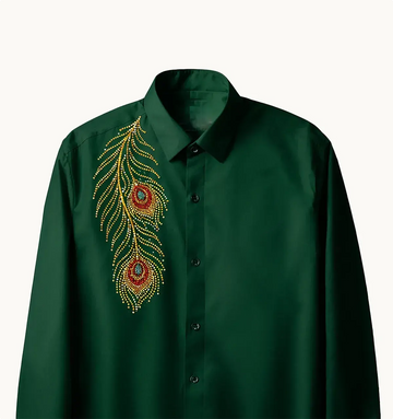 Men’s Emerald Green Peacock Feather Shirt