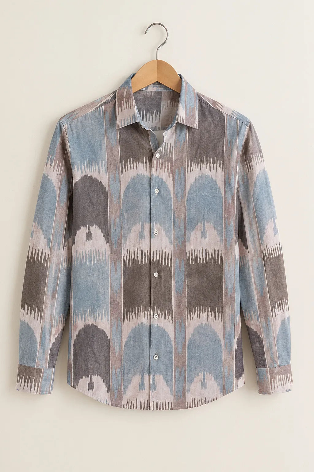 Blue Grey Ikat Pattern Shirt