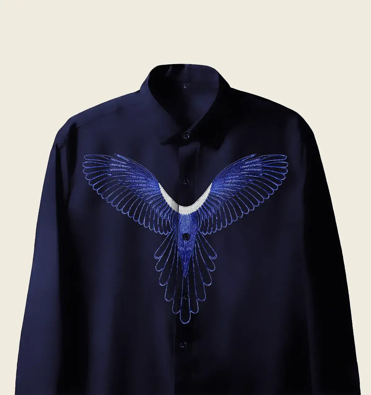Men’s Navy Blue Eagle Wing Embellished Shirt