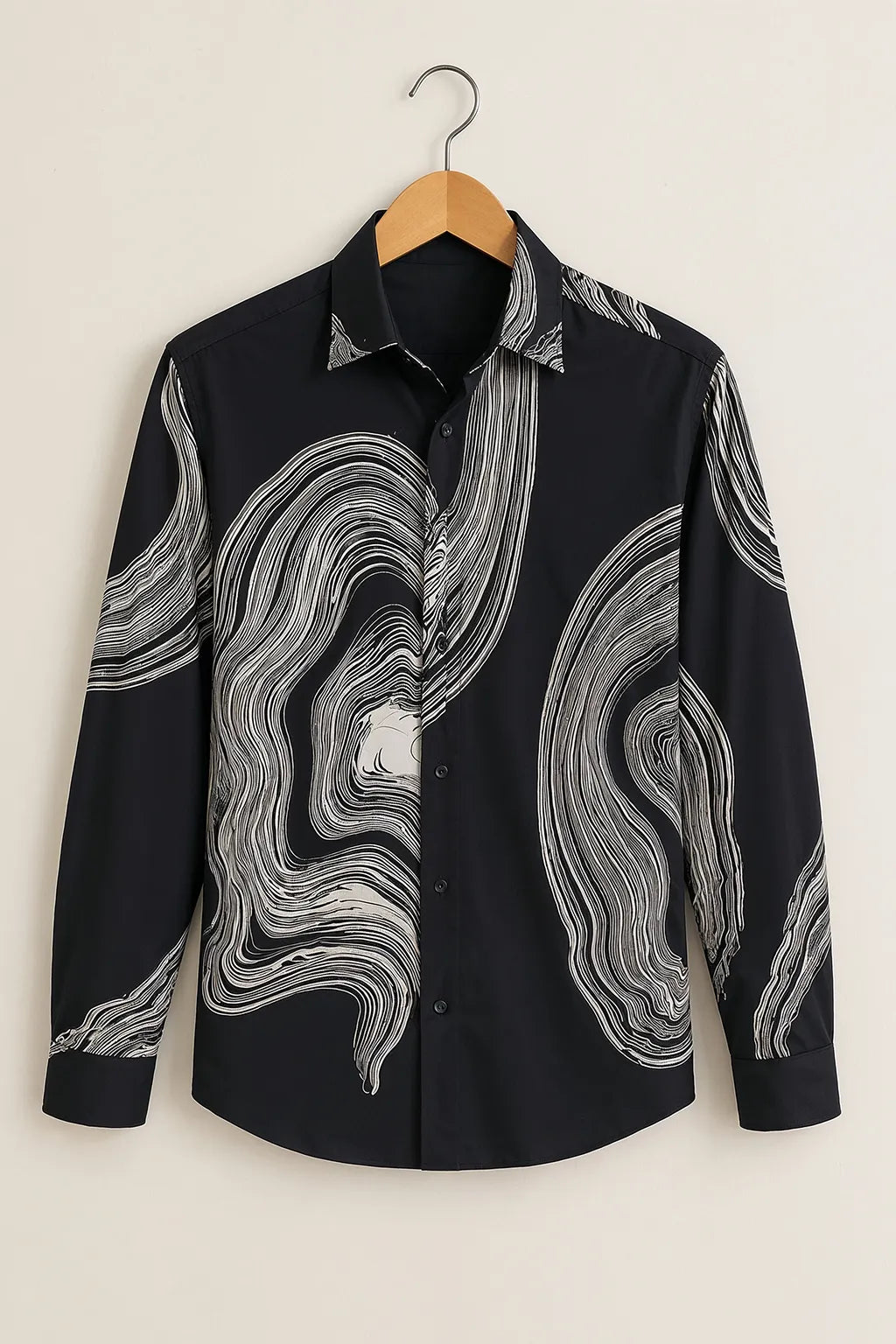 Black Abstract Wave Print Shirt
