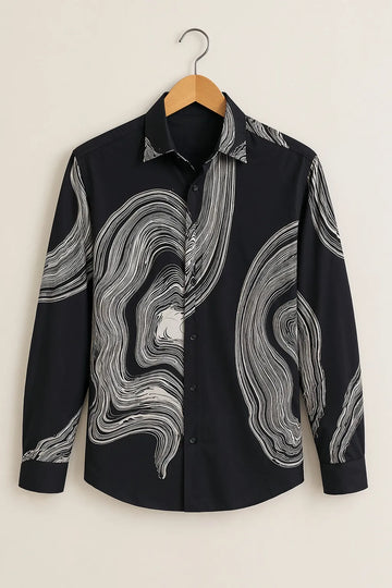 Black Abstract Wave Print Shirt