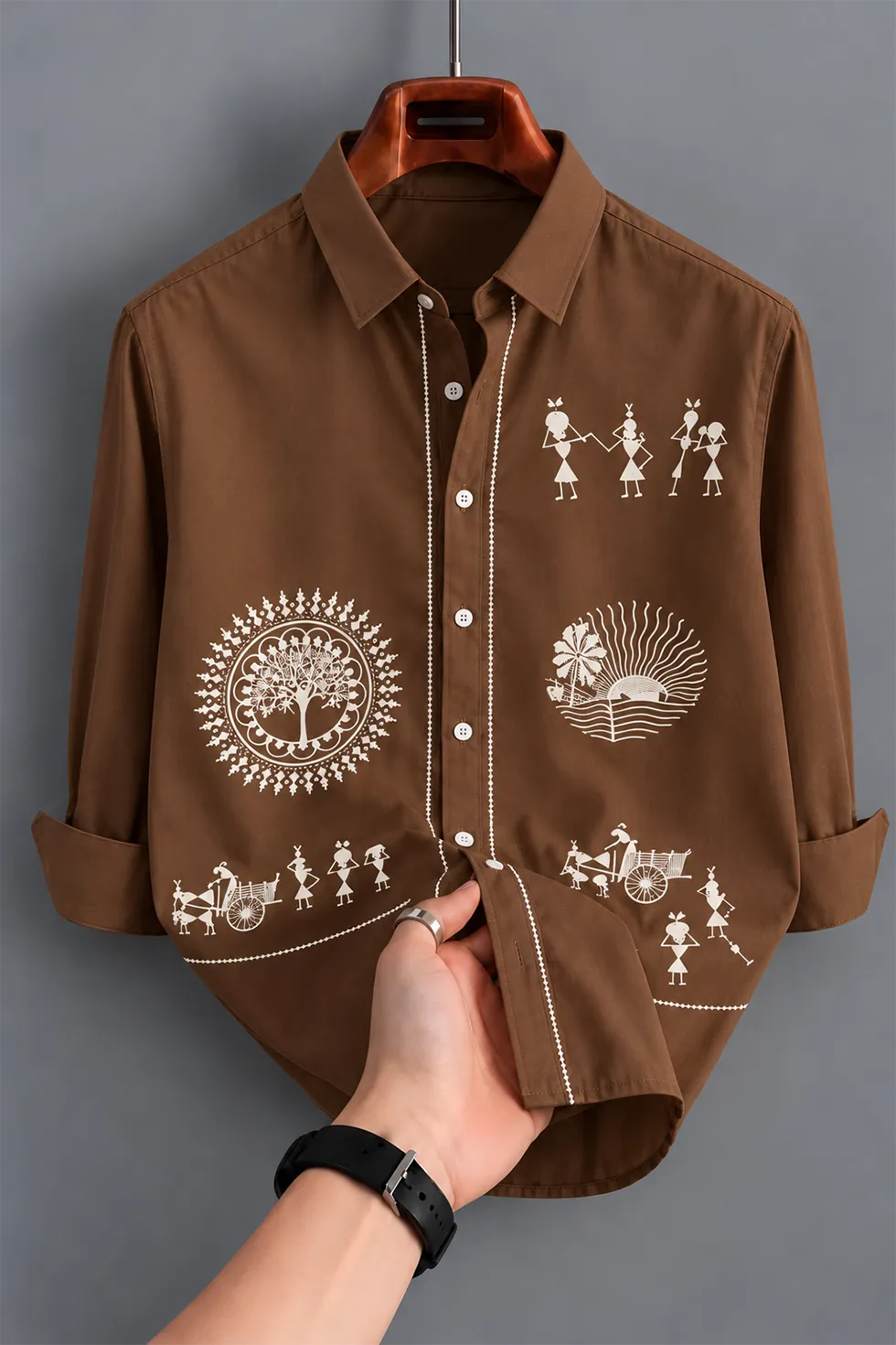 Men's Brown Warli Printed Shirt