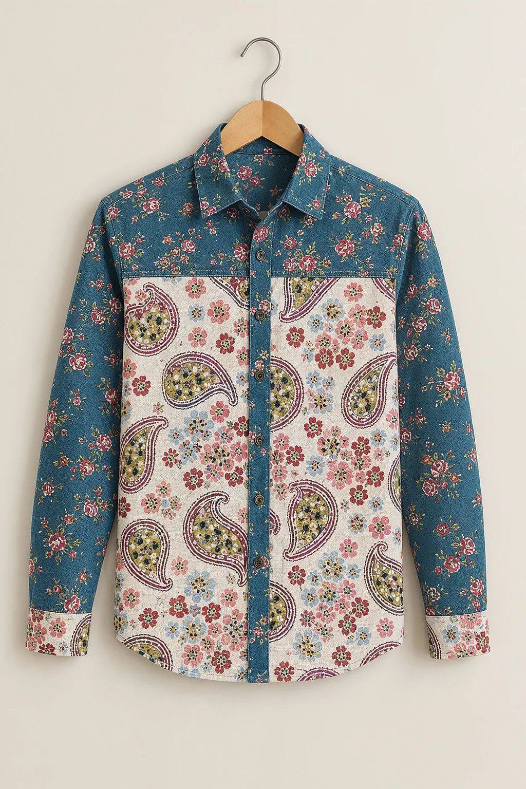 Blue Paisley Floral Print Shirt