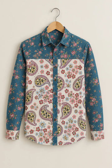 Blue Paisley Floral Print Shirt