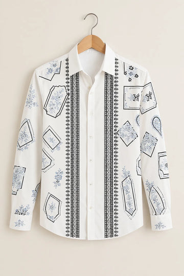 White Vintage Floral Frame Print Shirt