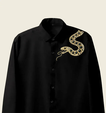 Men’s Black Golden Snake Crystal Shirt