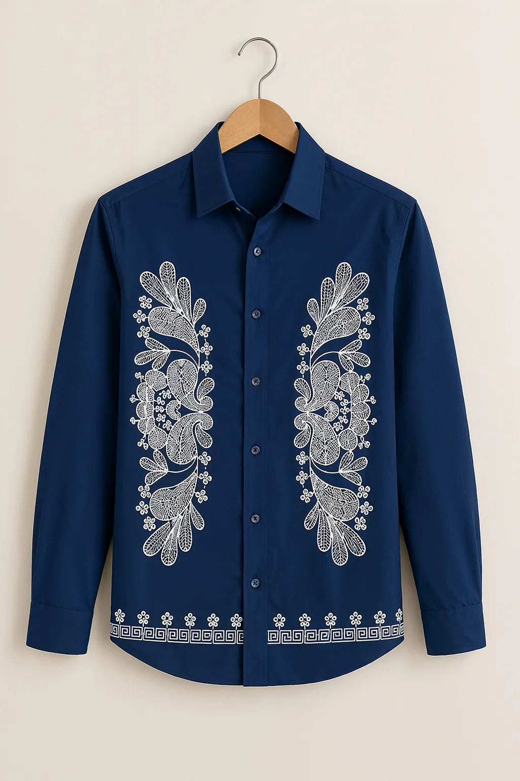 Navy Blue Floral Border Print Shirt