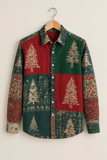 Vintage Christmas Patchwork Print Shirt