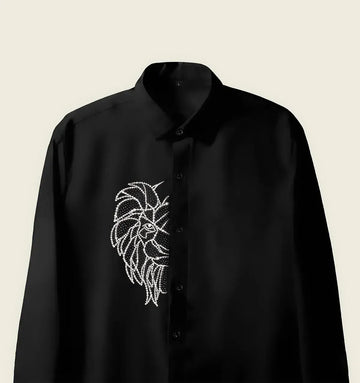 Men’s Black Half-Lion Crystal Shirt