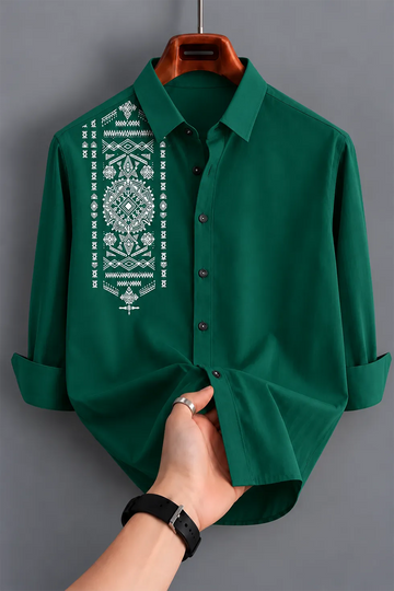 Premium Dark Green Geometric Shirt