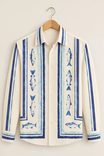 White Coastal Fish Print Shirt