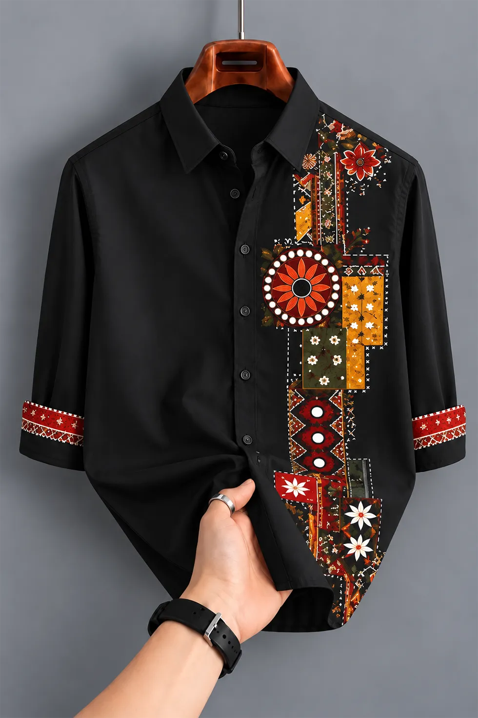 Ethnic Floral Patchwork Printed Shirt