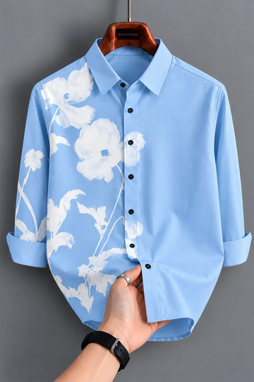 Men's Stylish Sky Blue Flower Print Shirt