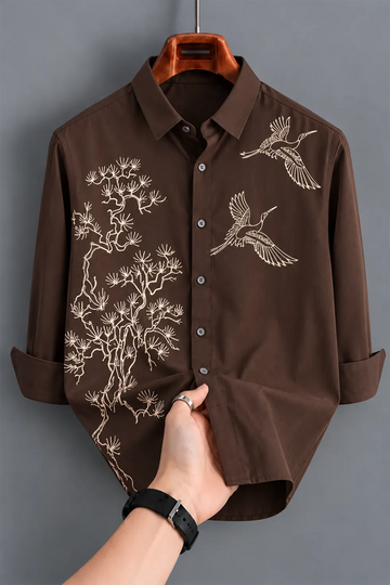 Stylish Brown Tree & Bird Full Sleeve Shirt