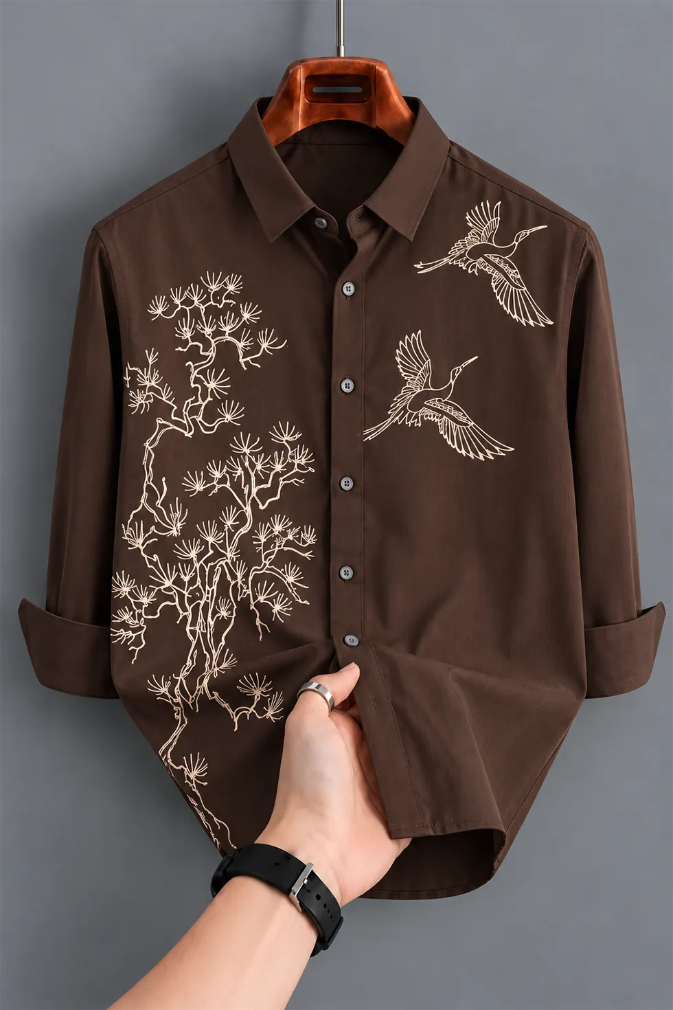 Stylish Brown Tree & Bird Full Sleeve Shirt