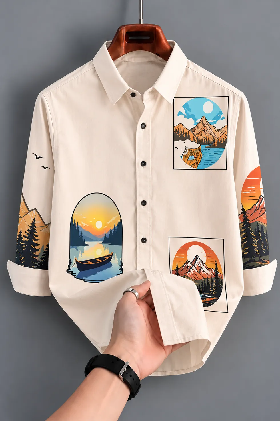 Men's Stylish Off-White Nature Casual Shirt
