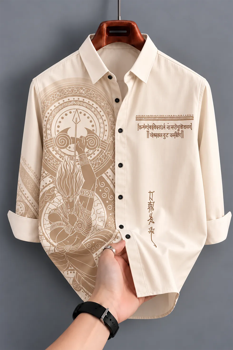 Men's Designer Cream Divine Shiva Shirt