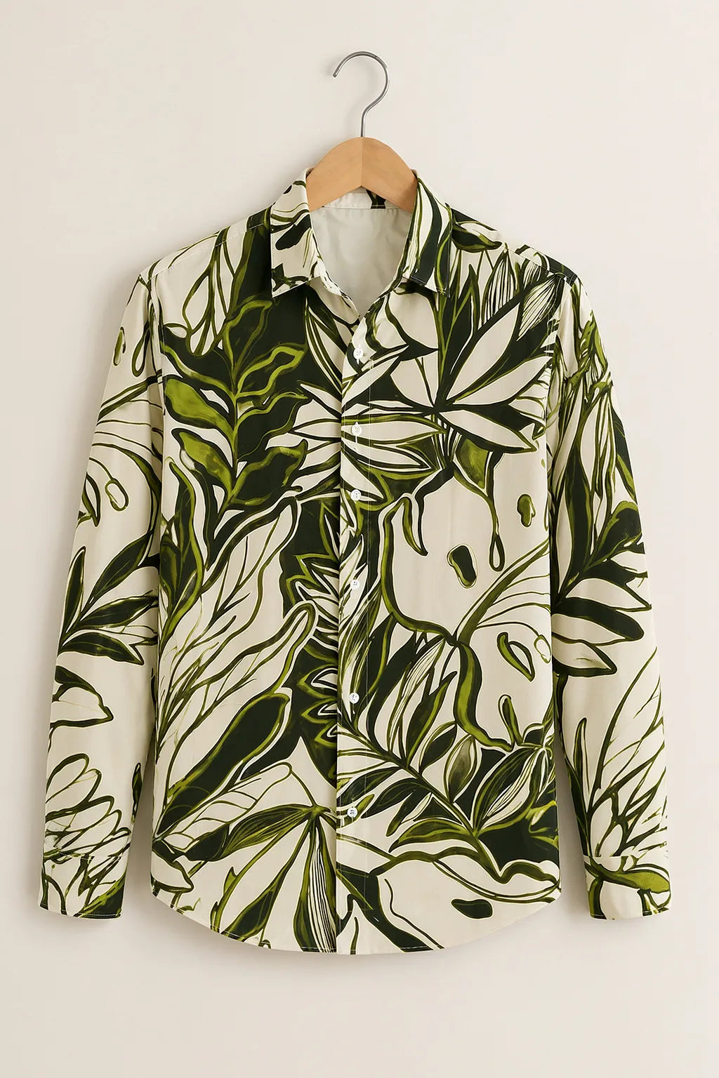 Cream Tropical Leaf Print Shirt