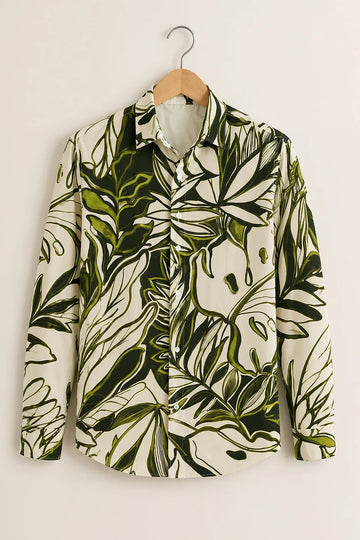 Cream Tropical Leaf Print Shirt