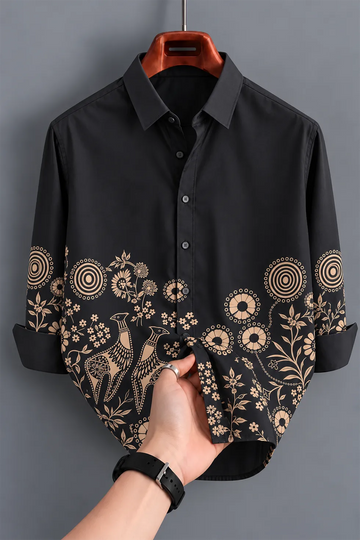 Men's Designer Black Traditional Shirt