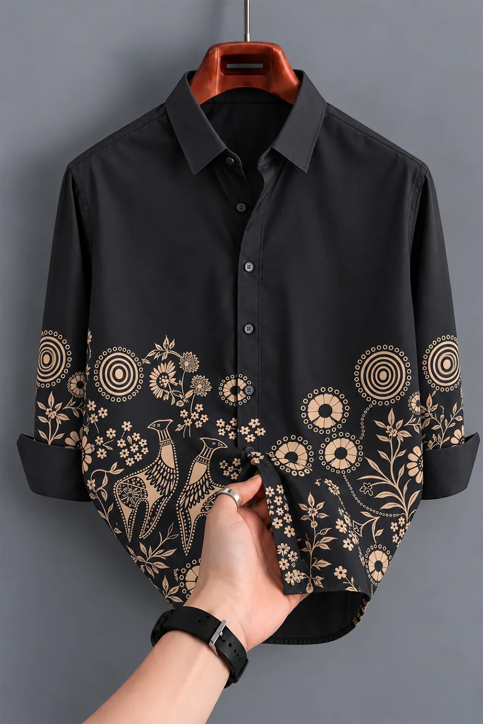 Men's Designer Black Traditional Shirt