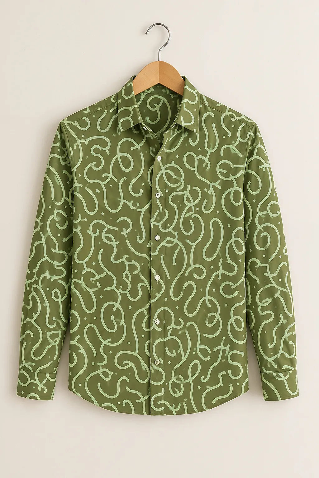 Olive Abstract Scribble Print Shirt