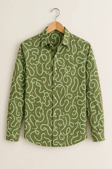 Olive Abstract Scribble Print Shirt