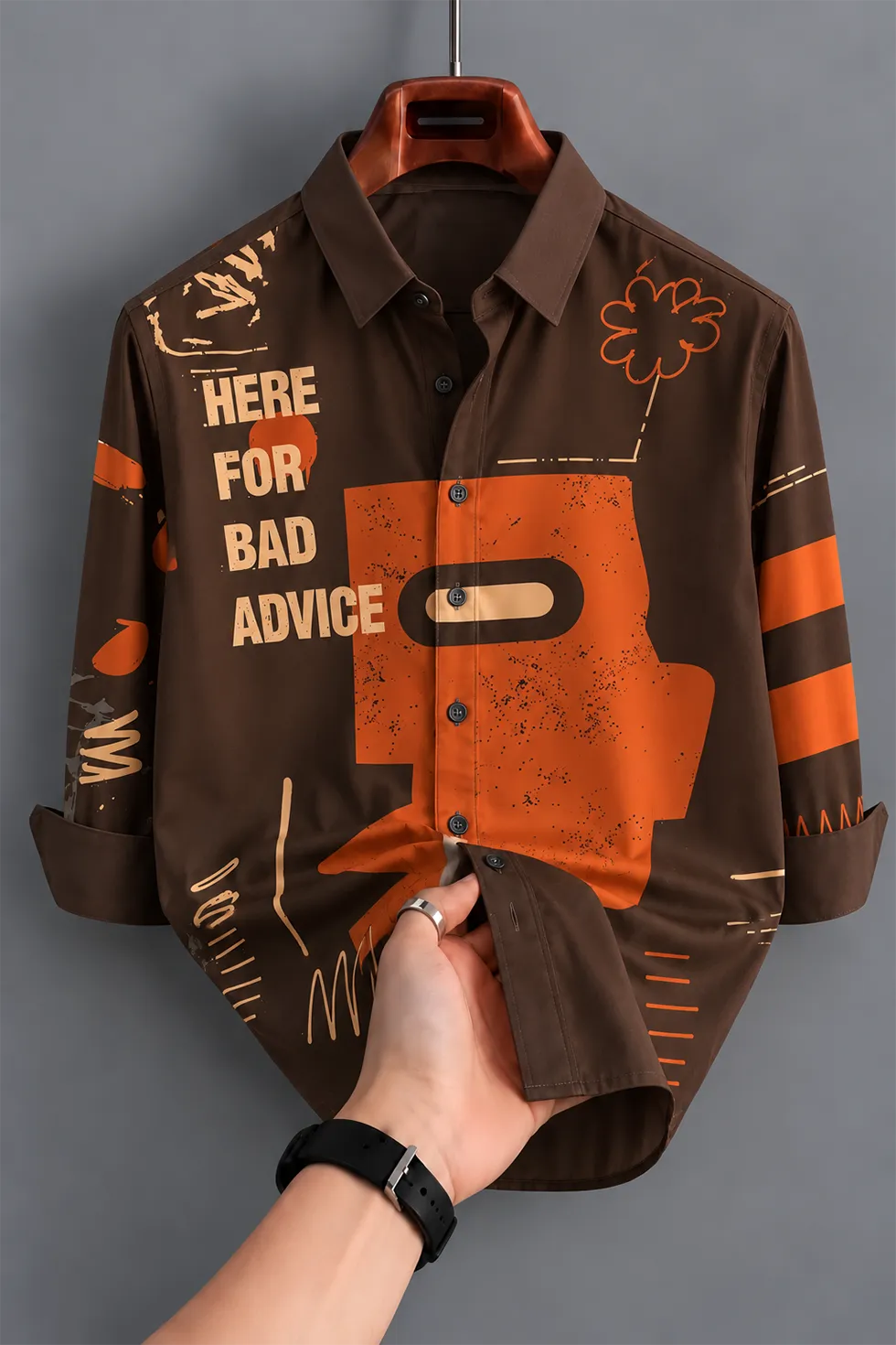 Men's Premium Brown & Orange Printed Shirt