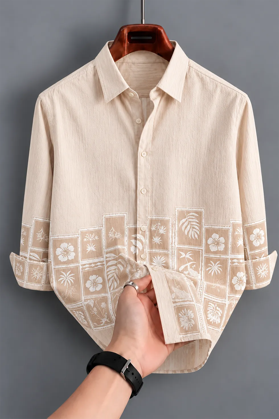 Men's Elegant Cream Printed Shirt