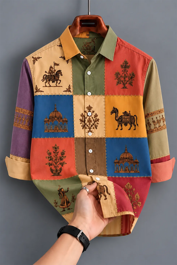 Men's Designer Multicolor Cultural Shirt