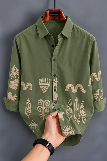 Men's Olive Green Ethnic Graphic Shirt