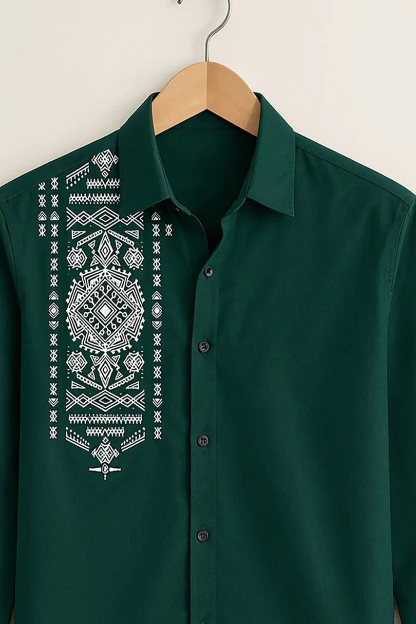 Premium Dark Green Geometric Shirt