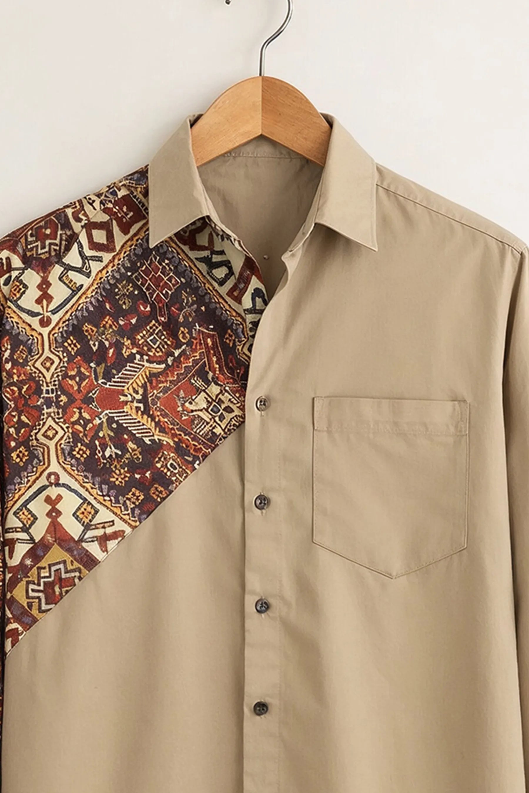 Tribal Patch Panel Shirt – Sand Beige