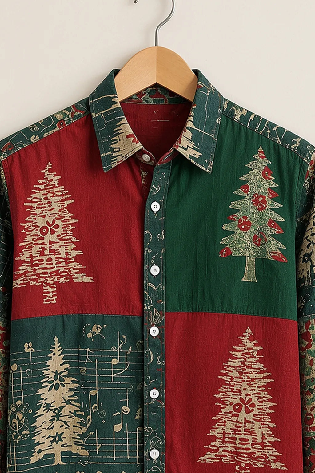 Vintage Christmas Patchwork Print Shirt