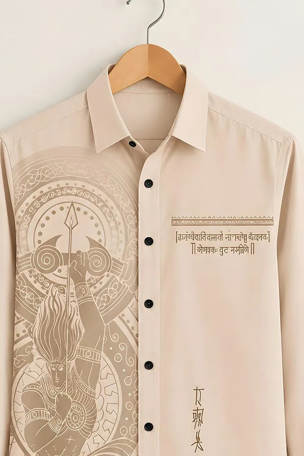 Men's Designer Cream Divine Shiva Shirt