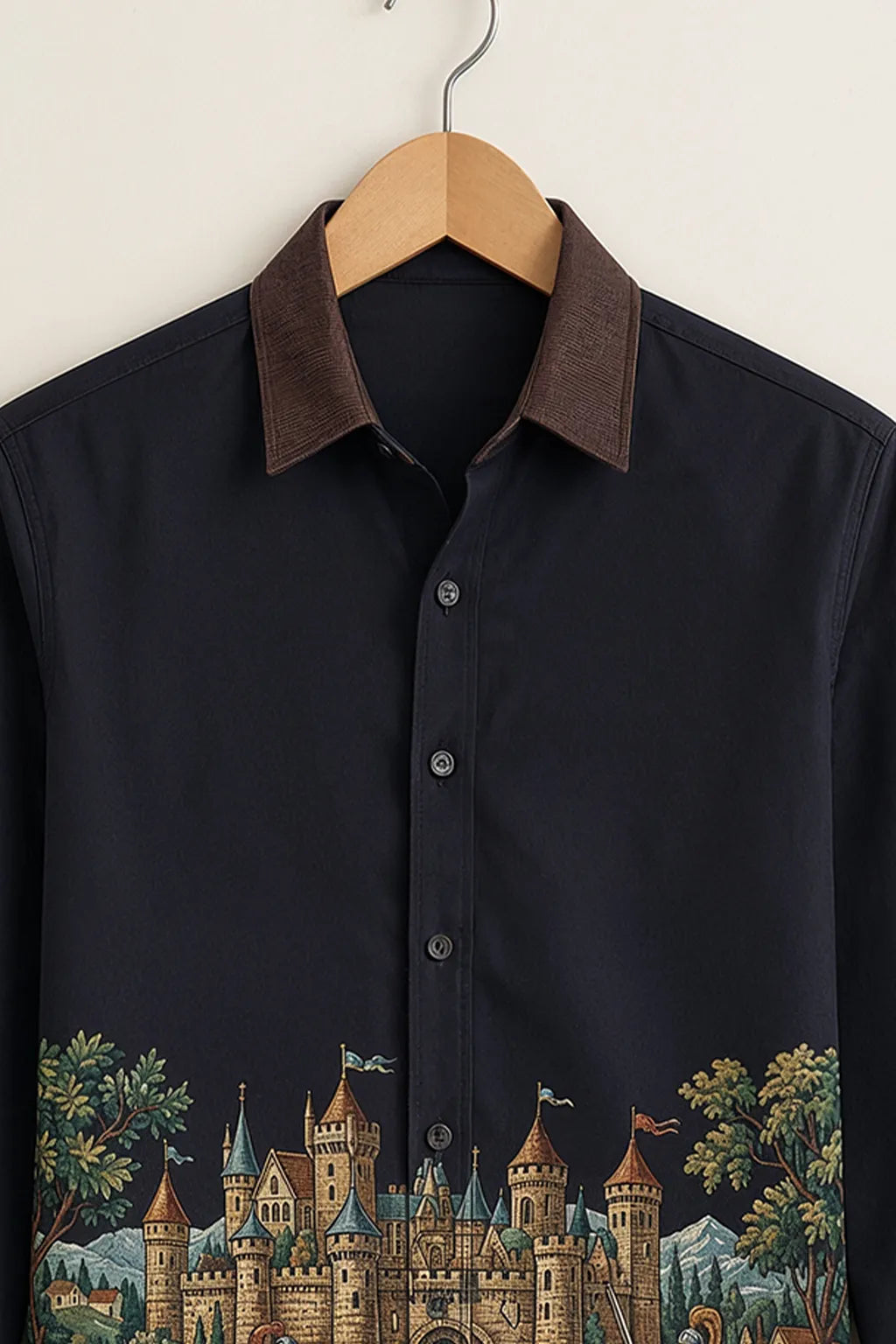 Black Medieval Castle Print Shirt