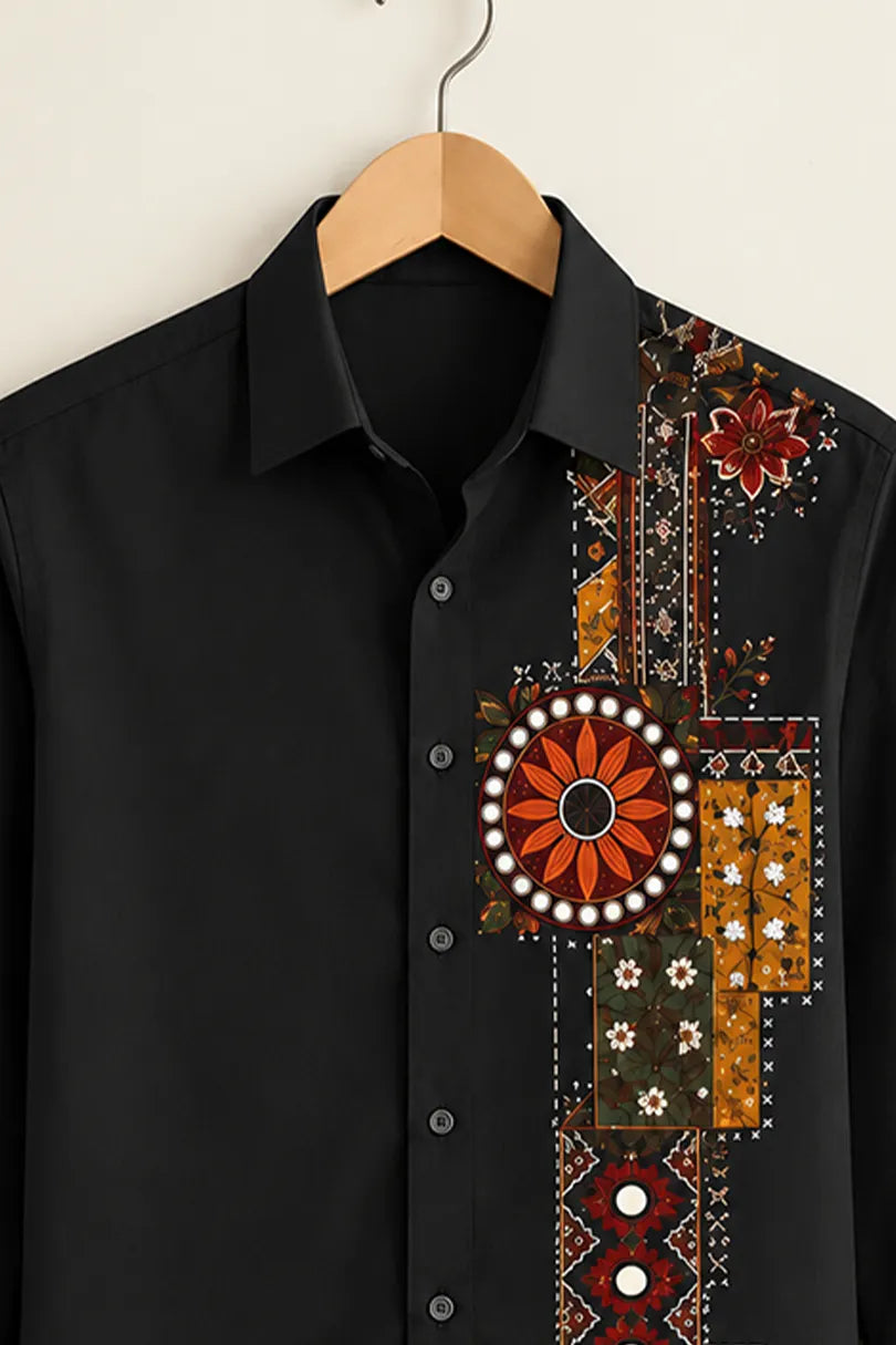 Ethnic Floral Patchwork Printed Shirt
