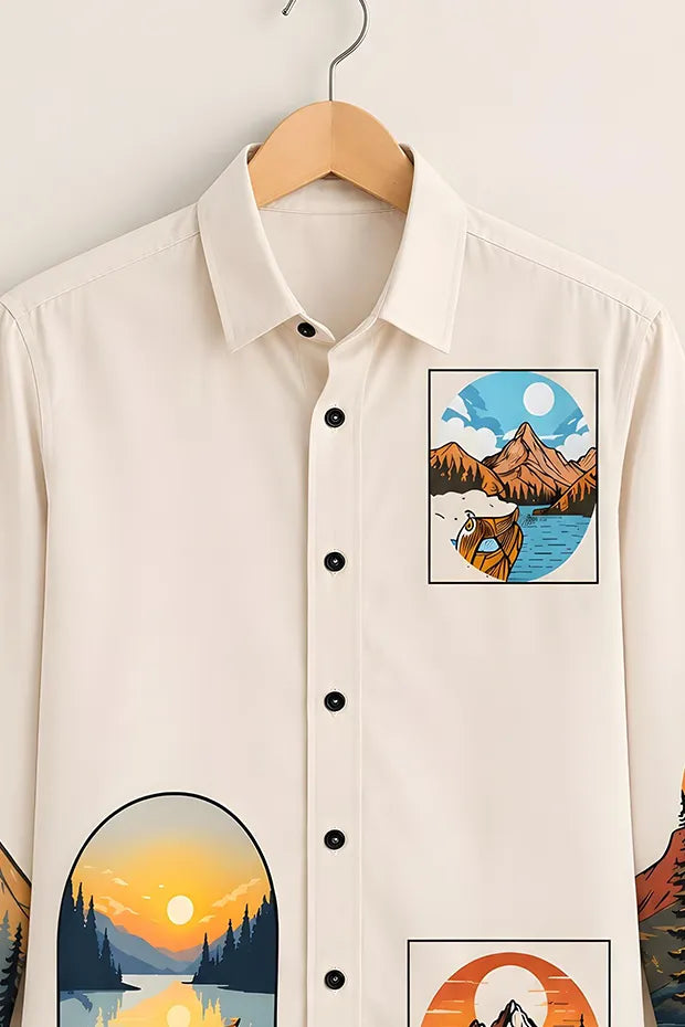 Men's Stylish Off-White Nature Casual Shirt