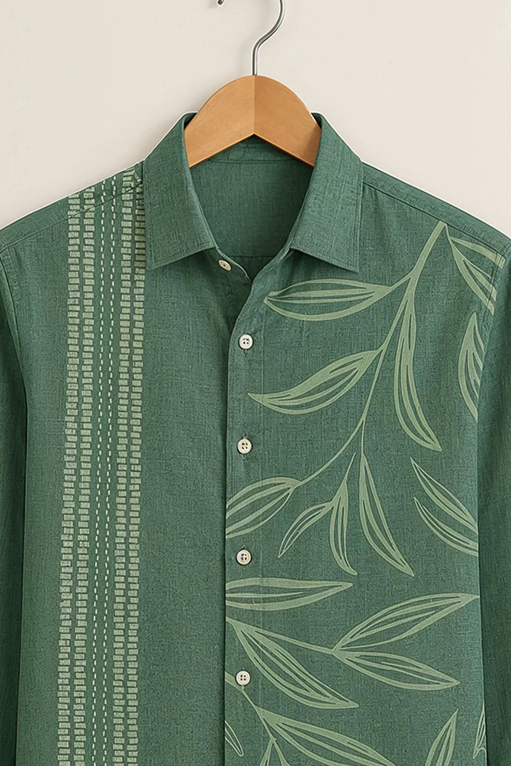 Sage Green Leaf Print Casual Shirt