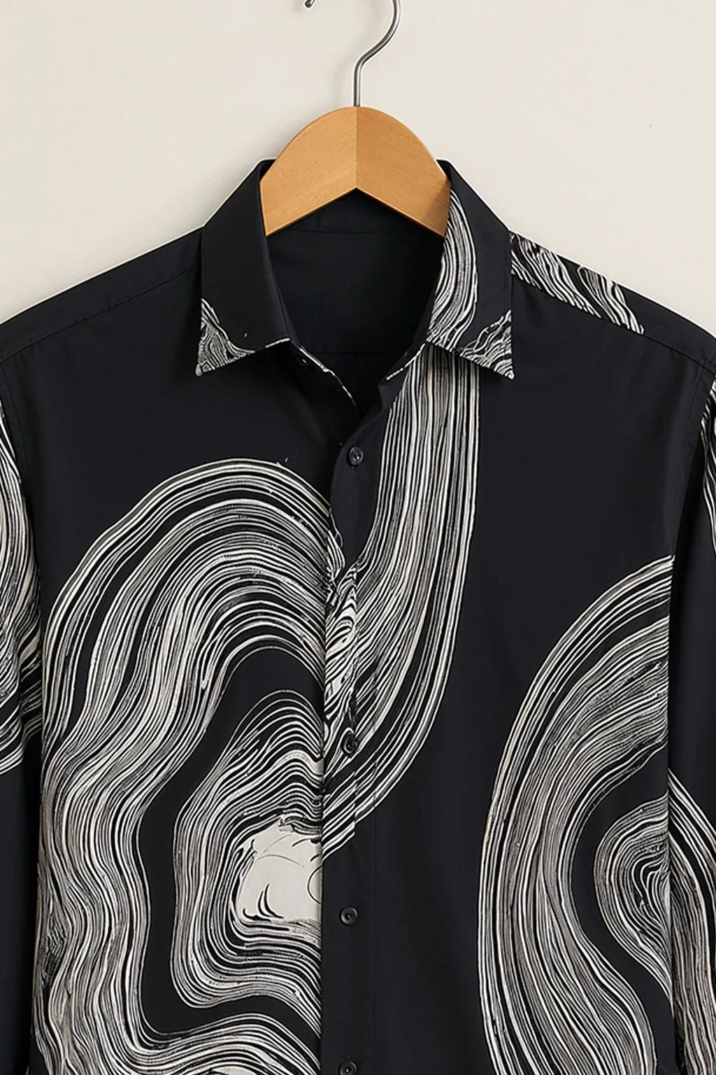Black Abstract Wave Print Shirt