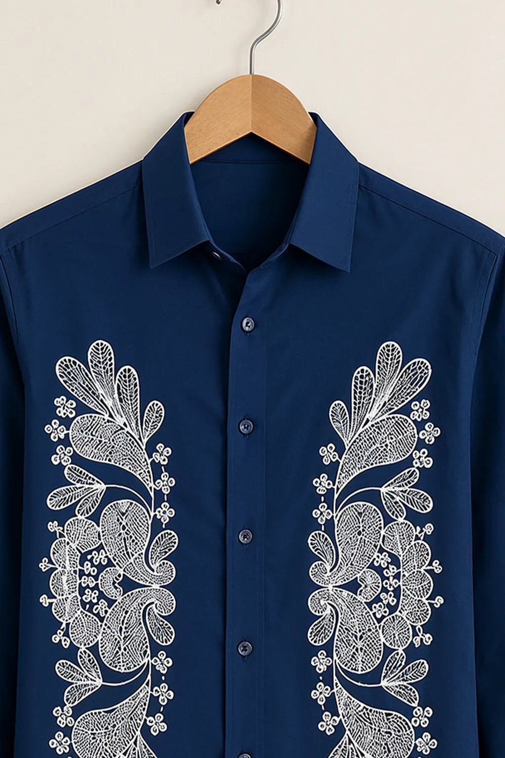 Navy Blue Floral Border Print Shirt