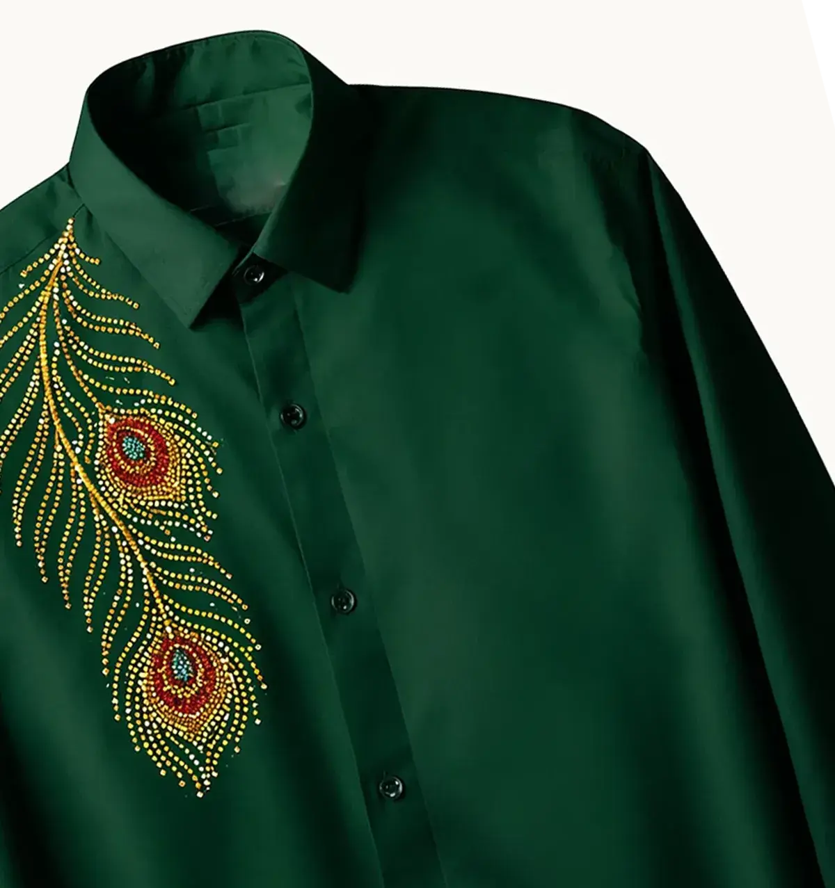 Men’s Emerald Green Peacock Feather Shirt
