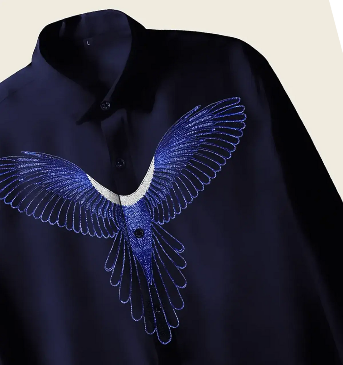 Men’s Navy Blue Eagle Wing Embellished Shirt
