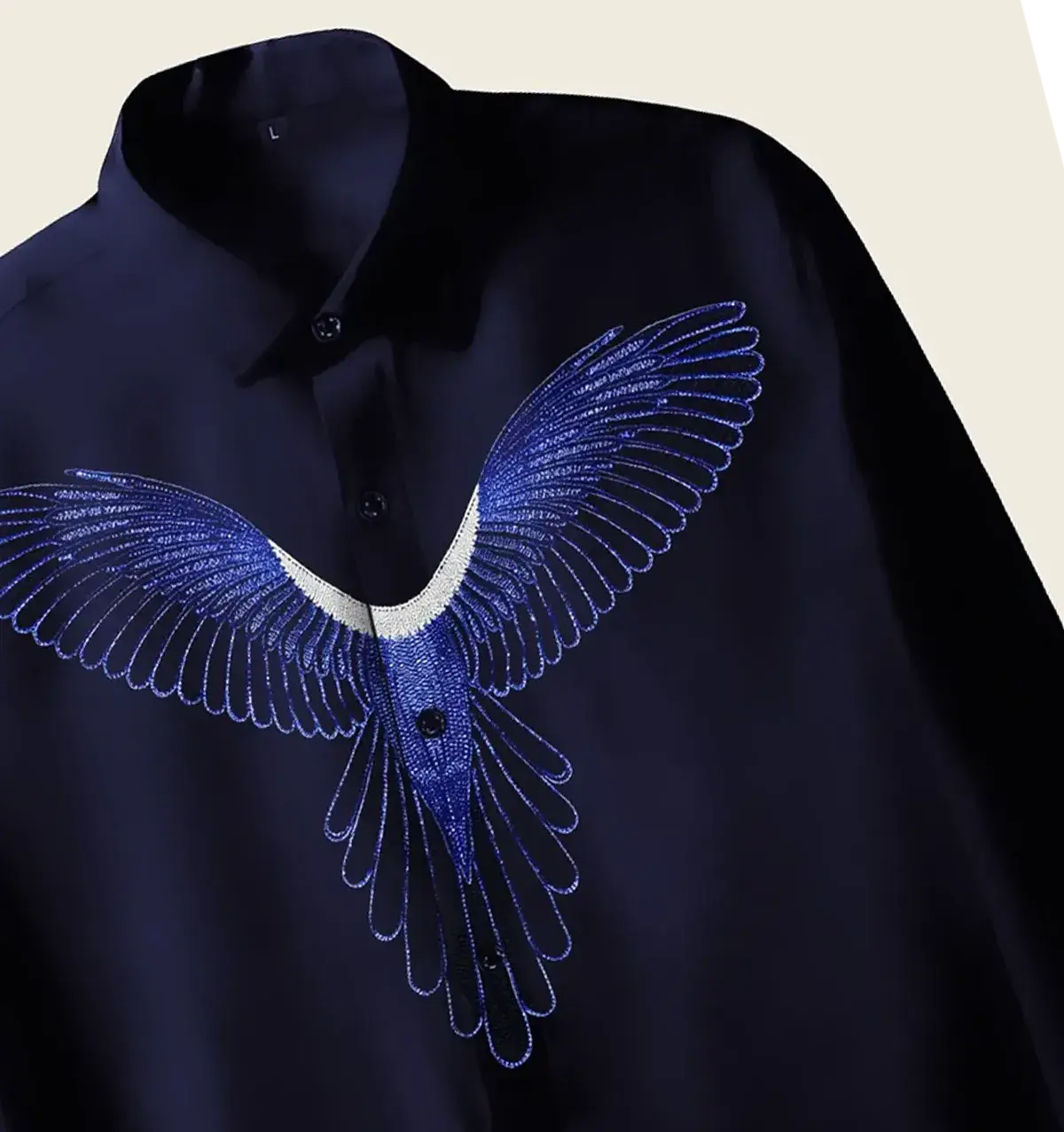 Men’s Navy Blue Eagle Wing Embellished Shirt