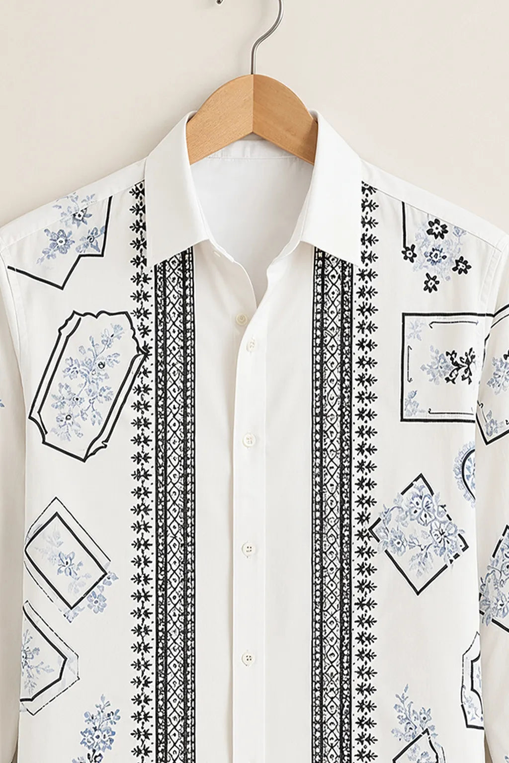 White Vintage Floral Frame Print Shirt